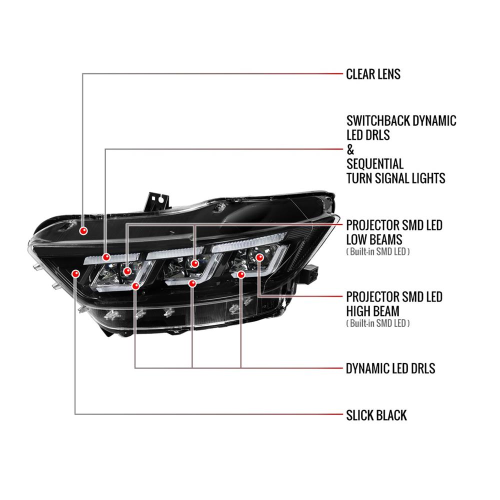 2015-17 Mustang S650 Style LED Projector Headlights - Image 3