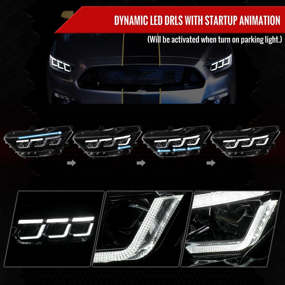 2015-17 Mustang S650 Style LED Projector Headlights - Image 2
