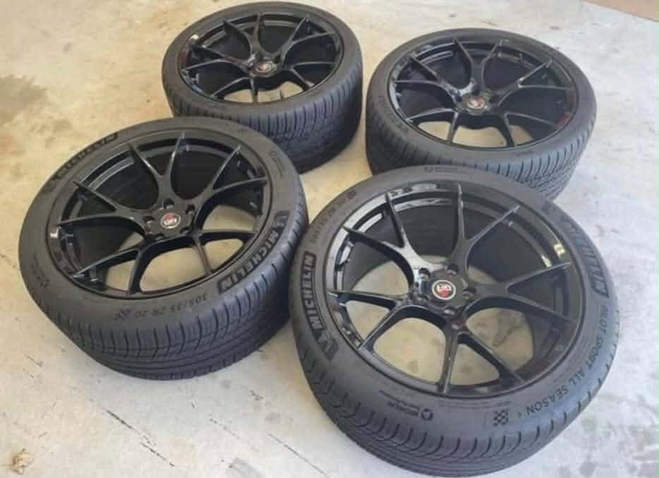 Project 6gr Tens Gloss Black Wheels with Michelin pilot sport all season tires