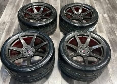 19" ProjectGR 7 Custom Carbon Fiber Ruby Red Staggered Wheels Shelby GT350