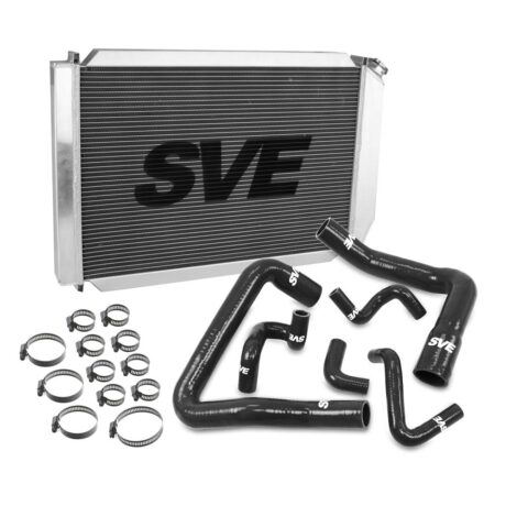 Mustang SVE Aluminum Radiator Kit w/ Black Silicone Hoses